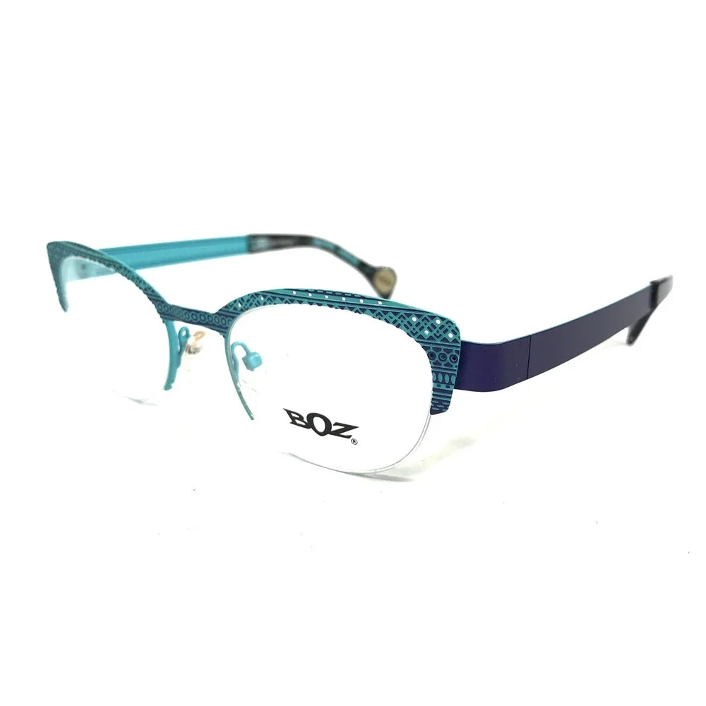 BOZ Eyeglasses Frames ZADIG 7520 Blue Purple Cat Eye Patterned 49-19-135